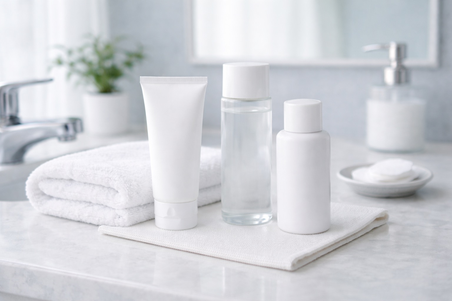 忙しい朝でもOK｜3分で終わる時短メンズスキンケア【肌タイプ別完全ガイド】をイメージした実践ガイド向けのスキンケア写真